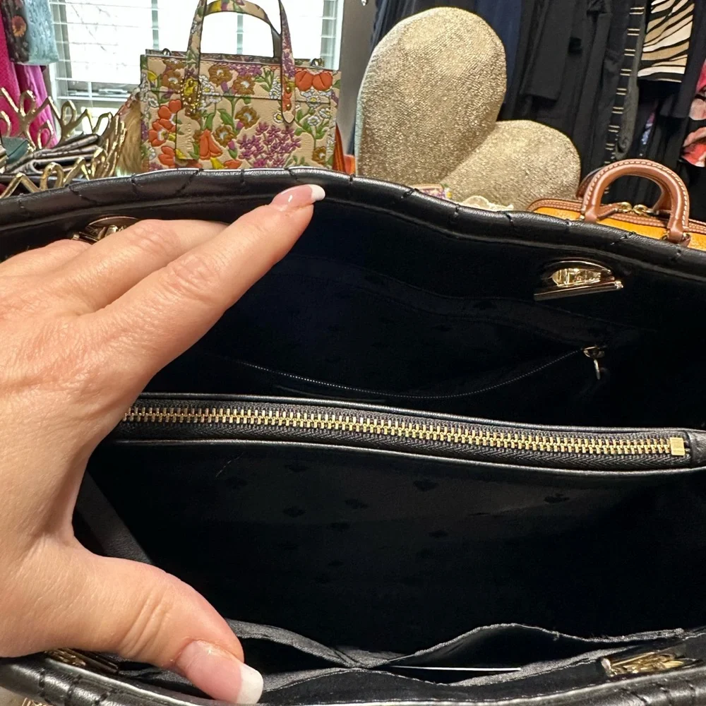 Gorgeous Kate Spade Quilted Black Leather Handbag And Matching Wallet!